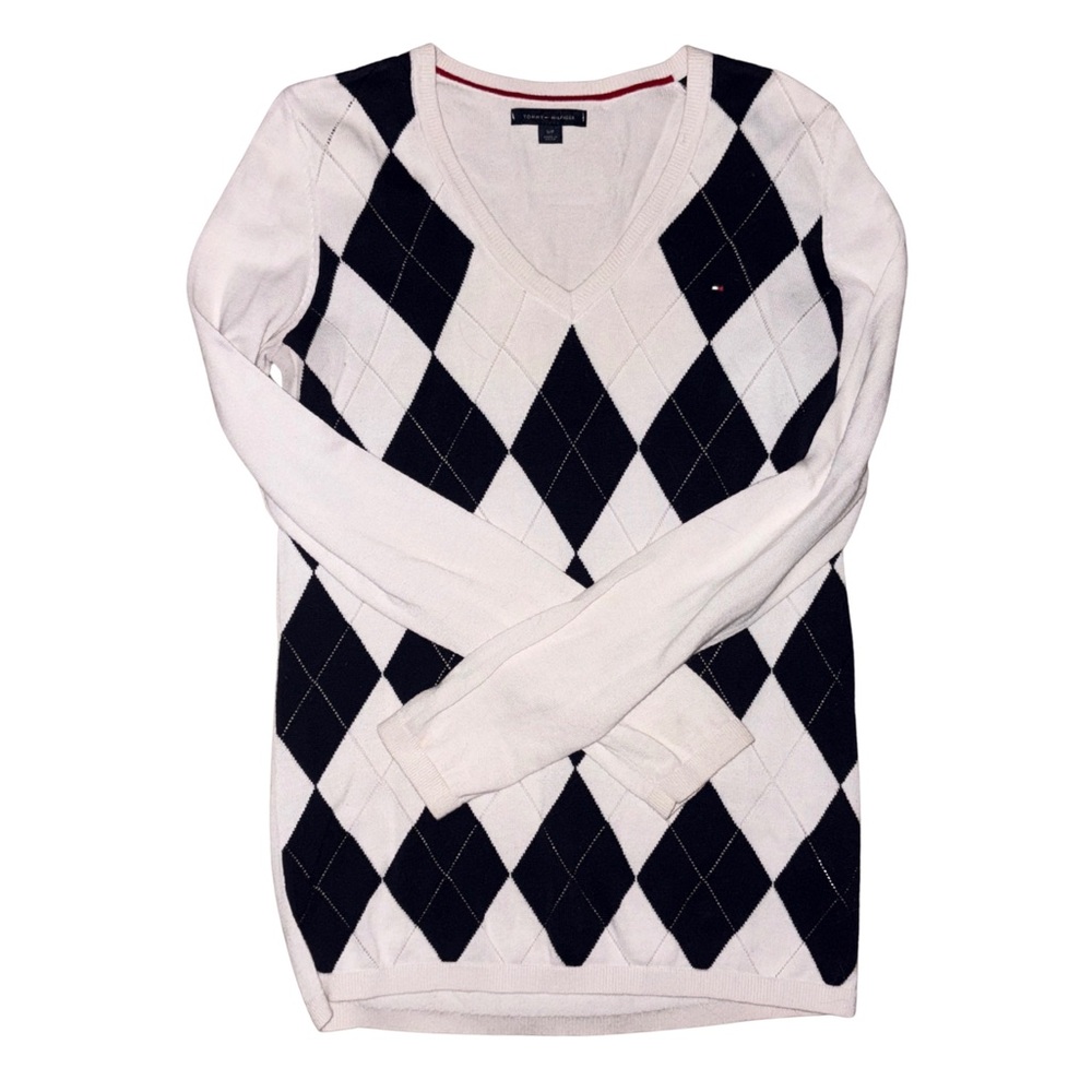 Tommy Hilfiger Navy & White V-Neck Sweater